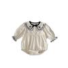 Ins New Stylish Embroidered Lapel Romper for Baby Girls, Autumn Clothing, Thin Long-Sleeve One-Piece Crawling Suit for Infants