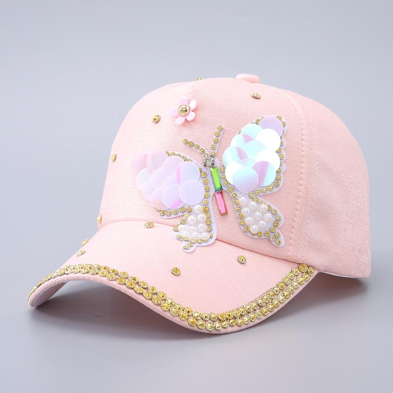 Sequined butterfly baseball cap women's European and American fashion rhinestone temperament curved brim cap