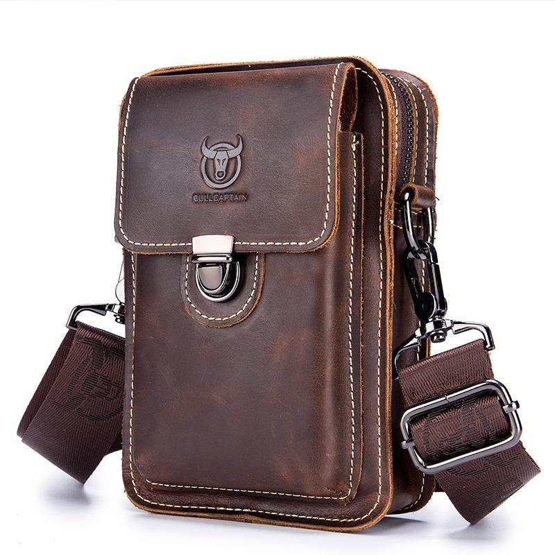 Men's Genuine Leather Mobile Phone Waist Bag Multifunctional Large Capacity Head Layer Cowhide Waist Bag Wear Belt