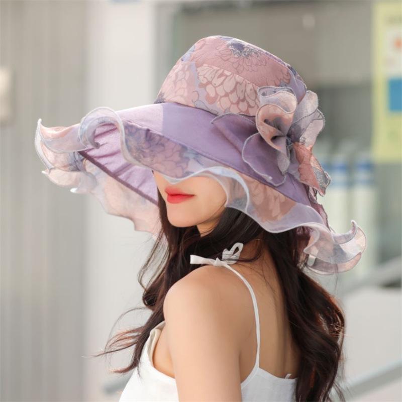 

Women s Adjustable Bucket Hat Summer Sunshade Beach Sunhat Cap with Flower Pattern New Sun Protection 56-58cm фіолетовий