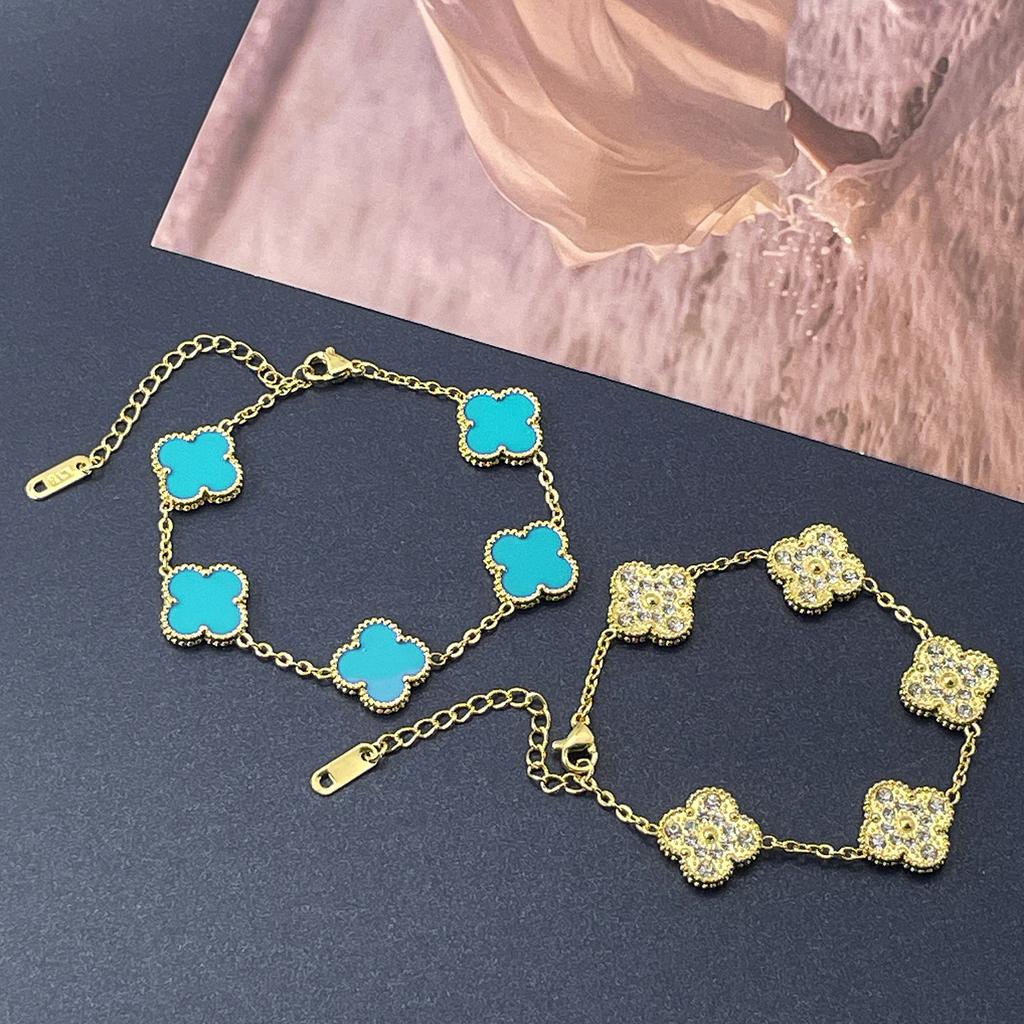 15mm Four-leaf Clover Bracelet Welded Version with Extension Chain Vacuum Plated Women's Bracelet