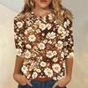 Women's Casual Floral Print Round Neck Three Quarter Sleeve Top Lightweight Comfortable Fit Suitable for Everyday Wear