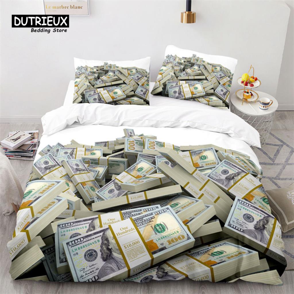 Money Bedding Set Microfiber Dollar Bills of United States Print Duvet Cover Twin King Queen Size For Kids Adults Bedroom Decor