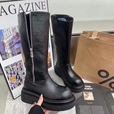 New Thick Soled Spicy Girl Street Versatile Round Headed Long Leg Knight Boots British Commuting Fashionable High Leg Boots