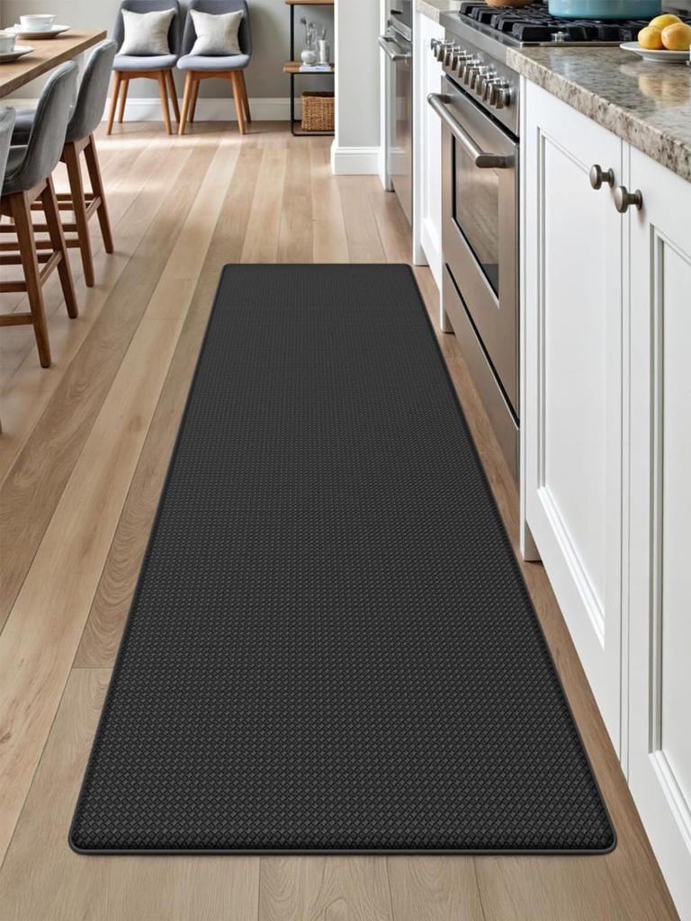 MOLANDI Kitchen 10mm and Long PVC Floor Memory No Washing Black Mat, 240cm, Wipeable, Water-Repellent, Thick, Cushioned, Stain-Resistant,