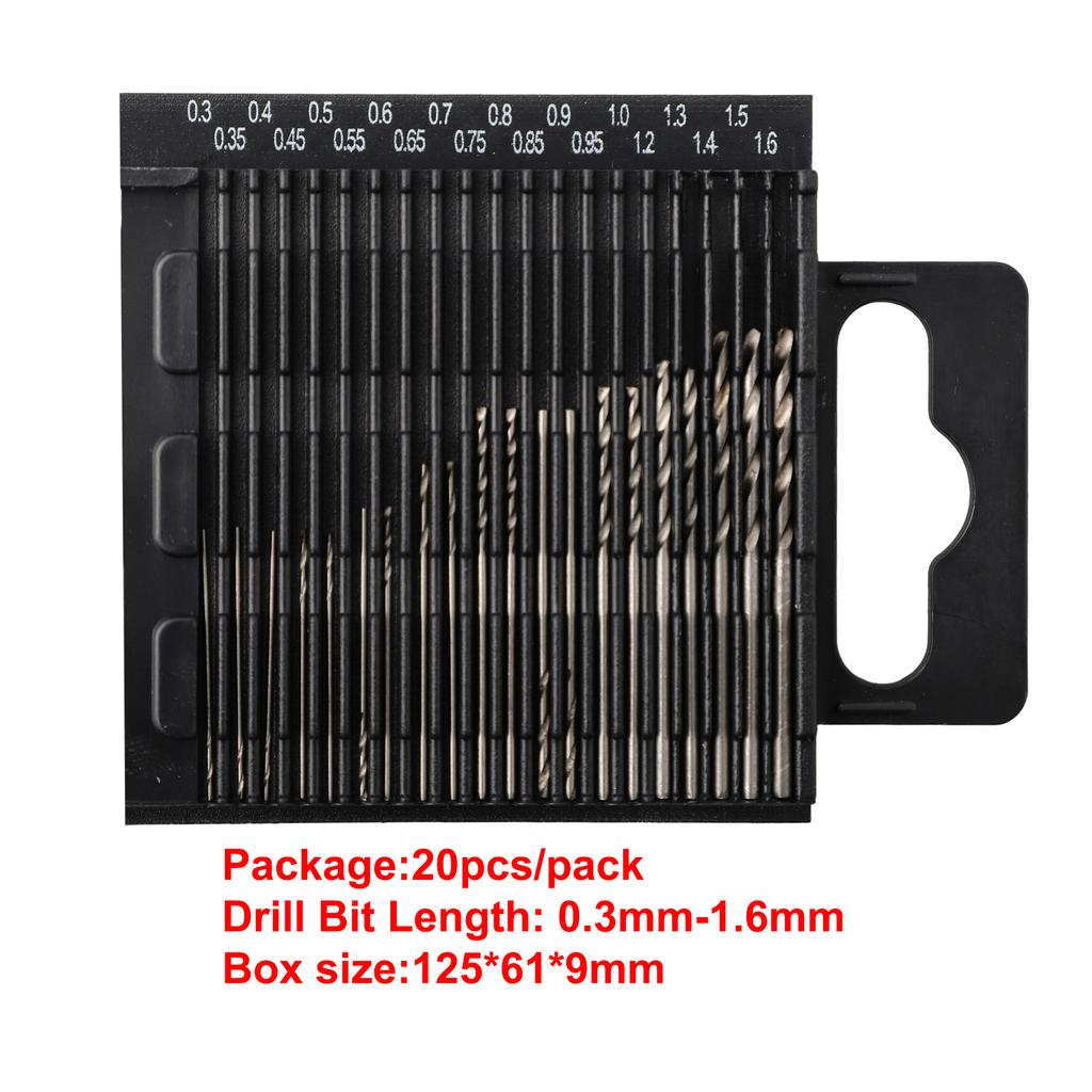 20Pcs/Set 0.3-1.6mm HSS Drill Bits High Speed-Steel Spiral Drill Bit Extractor Bits For Metal Wood Aluminum Drilling Tools Set
