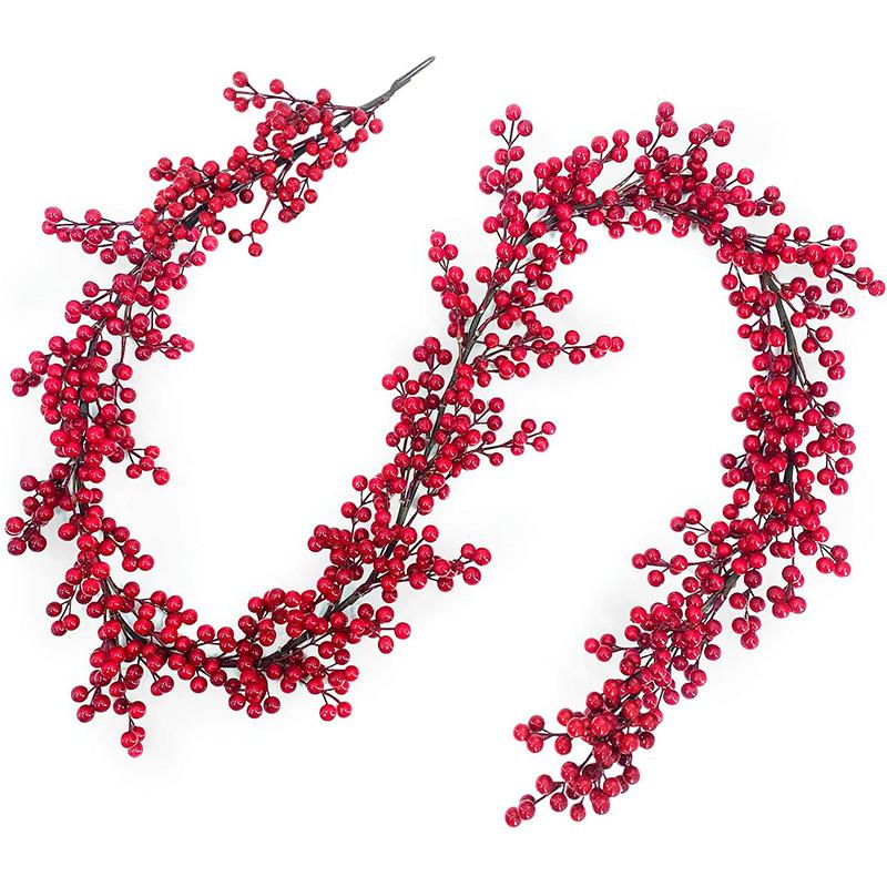 Christmas Red Berry String Artificial Burgundy Berry for Indoor Christmas Tree Decorations Crafts Wedding Xmas New Year Decor