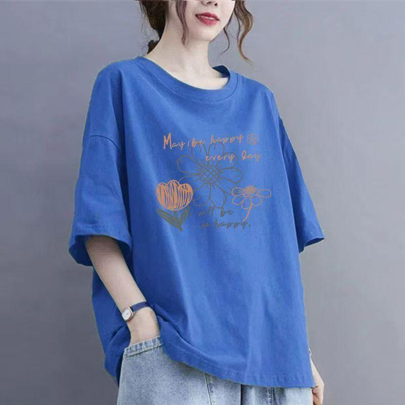 

Футболка с короткими рукавами из хлопка с подсолнухом, женская летняя, большого размера, свободная, модная, повседневная, с короткими рукавами 3XL