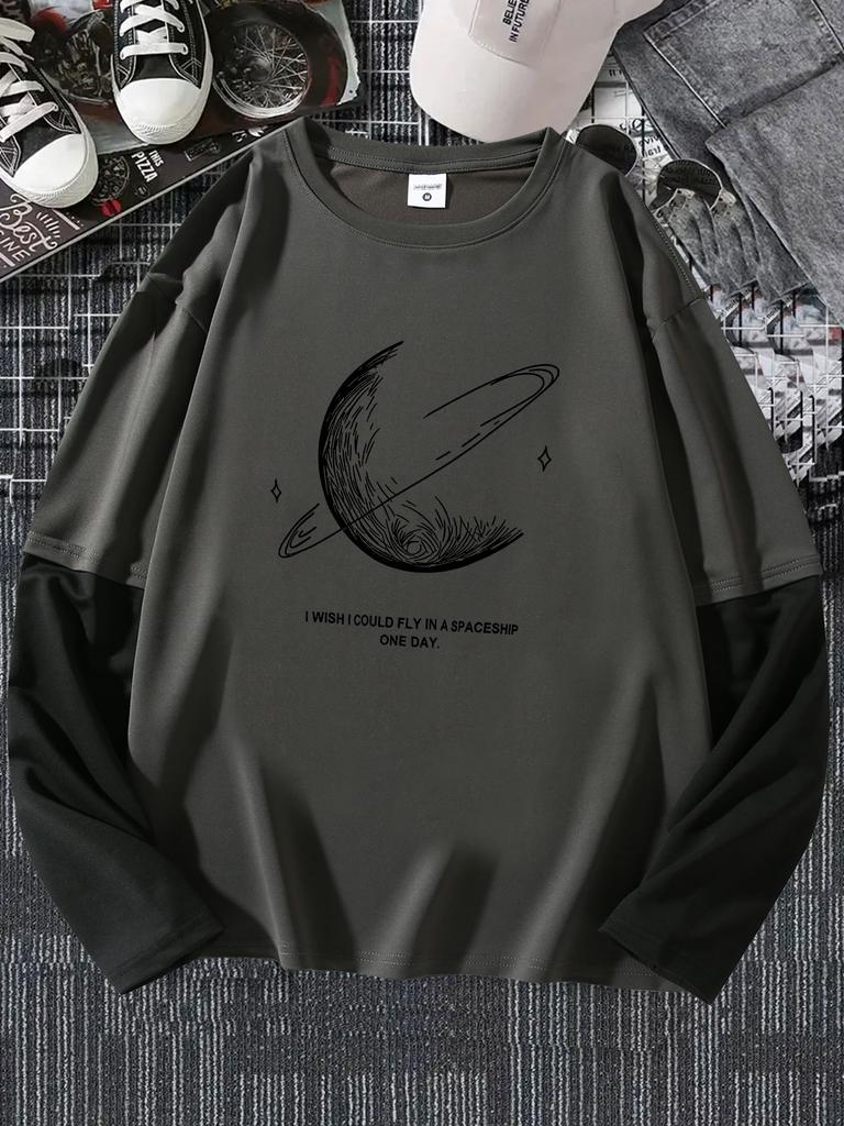Men's Gothic Shirt Long Sleeve Crew Neck Graphic Printed Tees - 2 In 1 Unsex Y2k Vintage Tops Streetwear