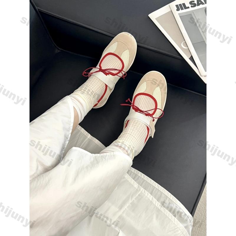 Fashion Women's Casual Flats 2025 Summer New Breathable Lightweight Comfortable Mary Jane Shoes Non Slip Fashion Cross Tied Ballet Shoes