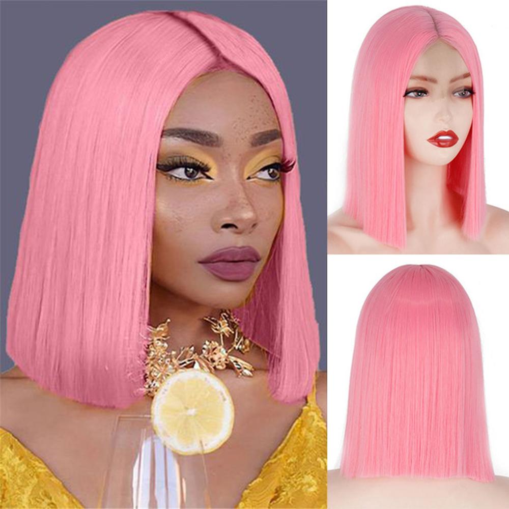 MISS WIG Kvinner Kort rett Bob-parykk Uten smell Blonder Frontparykk Syntetisk fiber Rødvinfarge Skulderlengde Rett parykk
