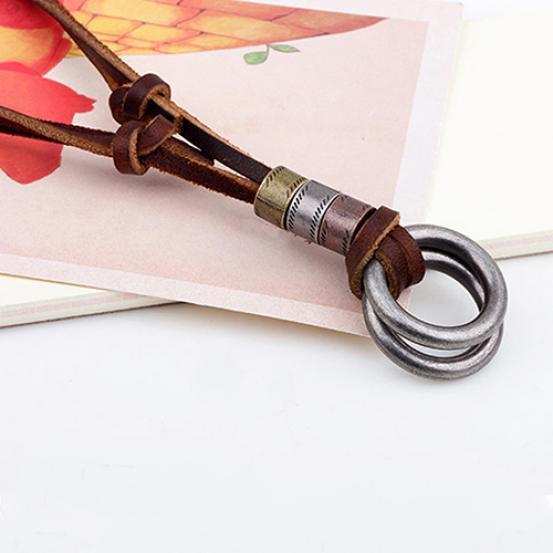 Mode män retro konstläder sladd dubbel cirkel ring hänge halsband gåva