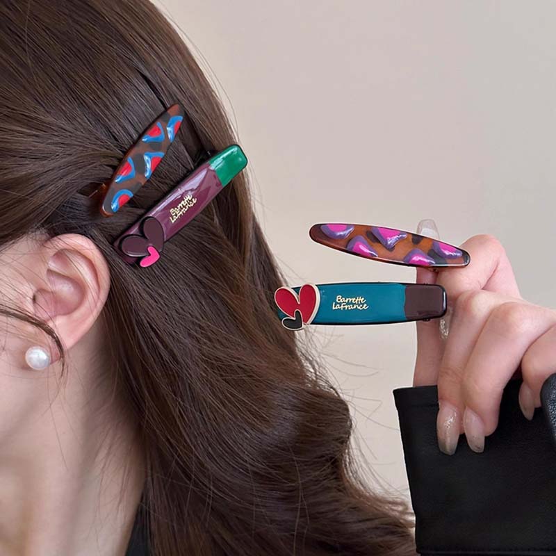 Korean Colorful Drip Oil Love Heart Hair Clip For Women Elegant Acetate Side Bangs Clip Duckbill Clip Barrettes Hair Accessories