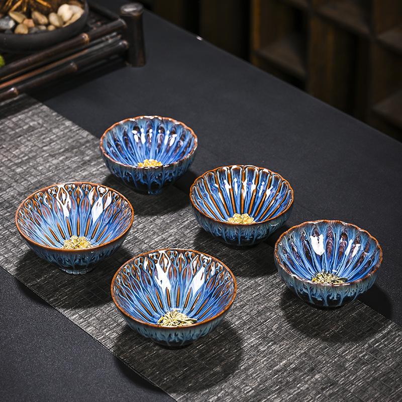 Tradition Kiln Transformation Ceramic Teacup Home Master Cup Chinese Tea Set Accessories Handmade Silver Inlay Tea Cup