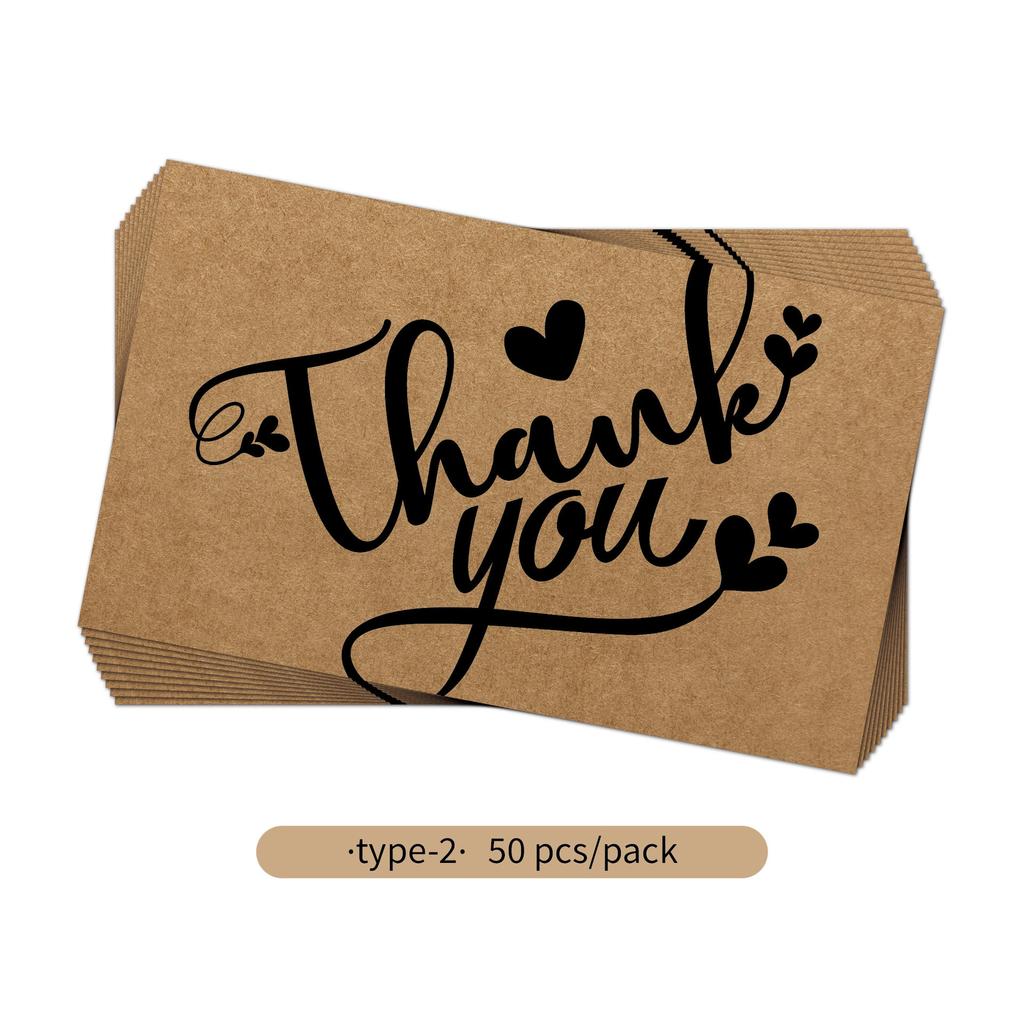 50pcs Kraft Paper Thank You Card for Enterprise Store Business Package Decoration Card Thank You For Your Order Card Wholesale