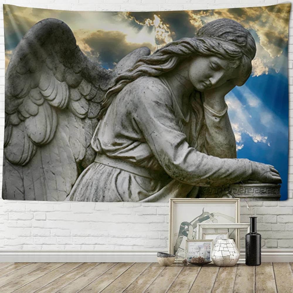 Blanket Art Hanging At Home Living Room Bedroom  Decor Vintage Mural Plaster Angels and Demons Wall Tapestry