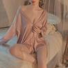 2024 Summer Women's Sexy Pajama Set - Boyfriend Style Shirt Dress with Lace Shorts