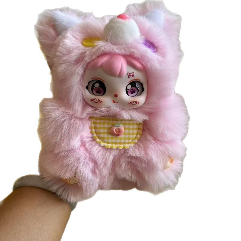 Sweet Rabbit Plush Doll Keychain with Enamel Pendant