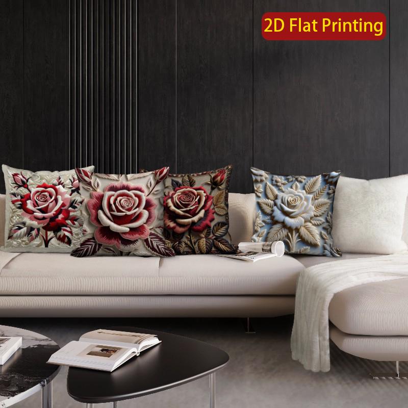 2D  Vintage Embossed Rose Decorative Throw Pillow Covers Pattern Cushion Cover Suitable For Sofa Bedroom Car Pillow Cover