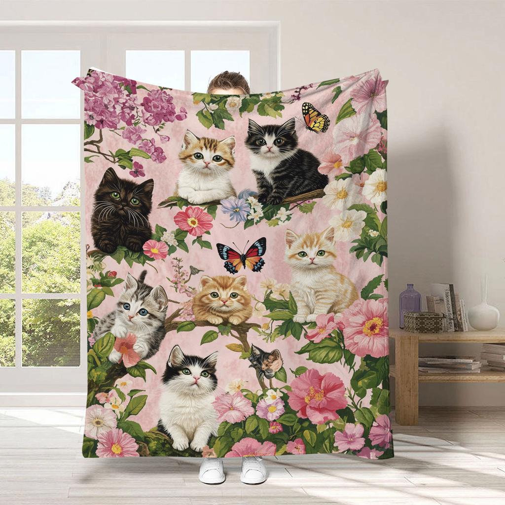 Vintage Pet Cat Digital-printed Polyester Bedroom Velvet Flannel Soft Sofa Cover Blanket Fleece Soft Cover Blankets for Beds