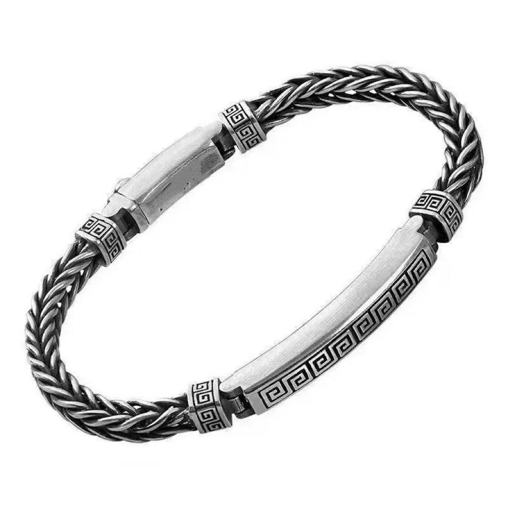 2026 Retro Fashion Back Pattern Latch Men s Bracelet Personality Creative Single Men Do Old Trend Foxtail Weaving 18CM
