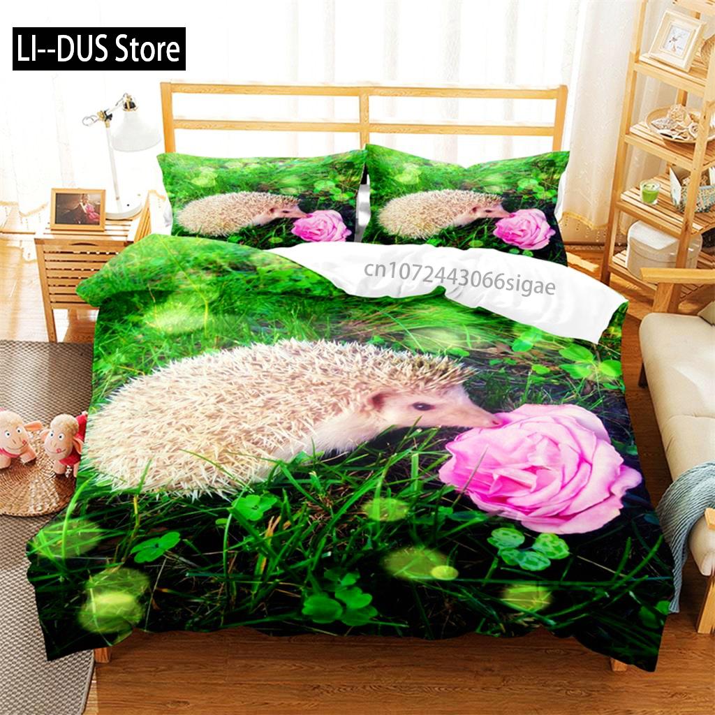 Hedgehog Duvet Cover Cute 3D Wildlife Animal Polyester Comforter Cover Bedding Set For Home Bedroom Decorations Women Children