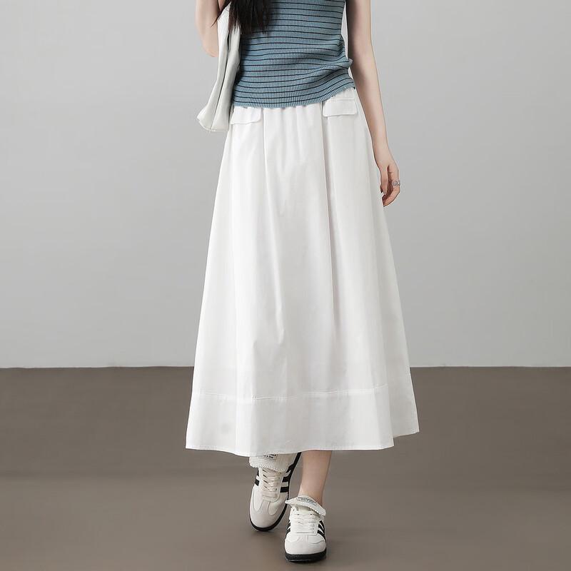 Demana 100% Cotton Summer Elegant Shirred Waist A-line Midi Skirt