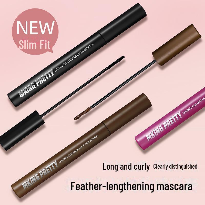 Feather-light Color Mascara: Thin Brush, Intense Curl, Ultra-long Lash, No Smudge, Long-lasting, Waterproof & Sweat-proof.