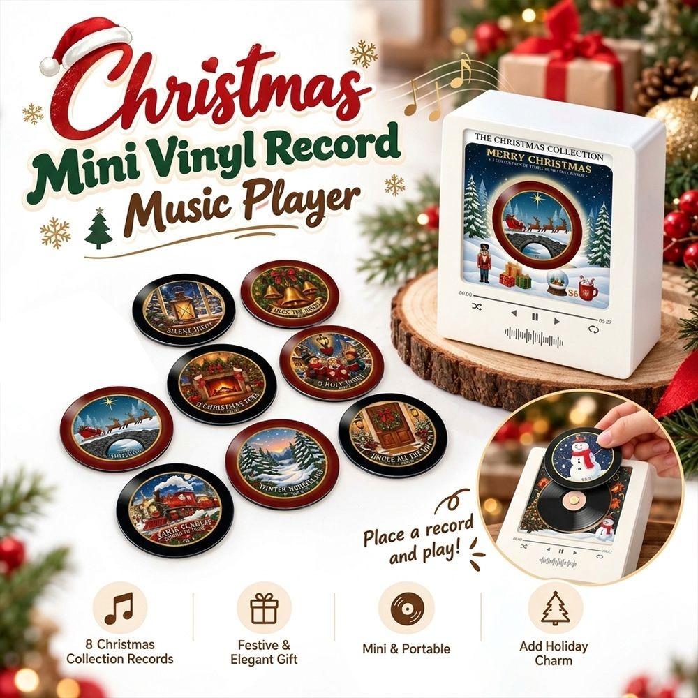 Christmas Mini Vinyl Record Music Player Christmas Music Box Holiday Home Decor