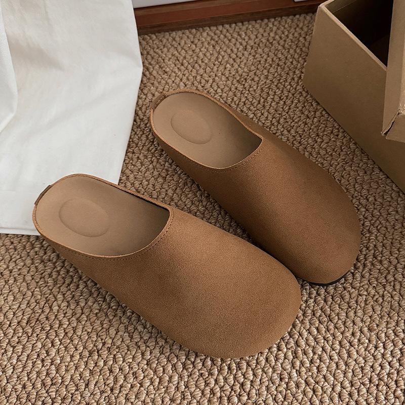 New Women's Slippers Closed Toe Round Toe Suede Clogs Sandals Autumn New Retro Solid Color Flat Bottom Women's Slingback Shoes