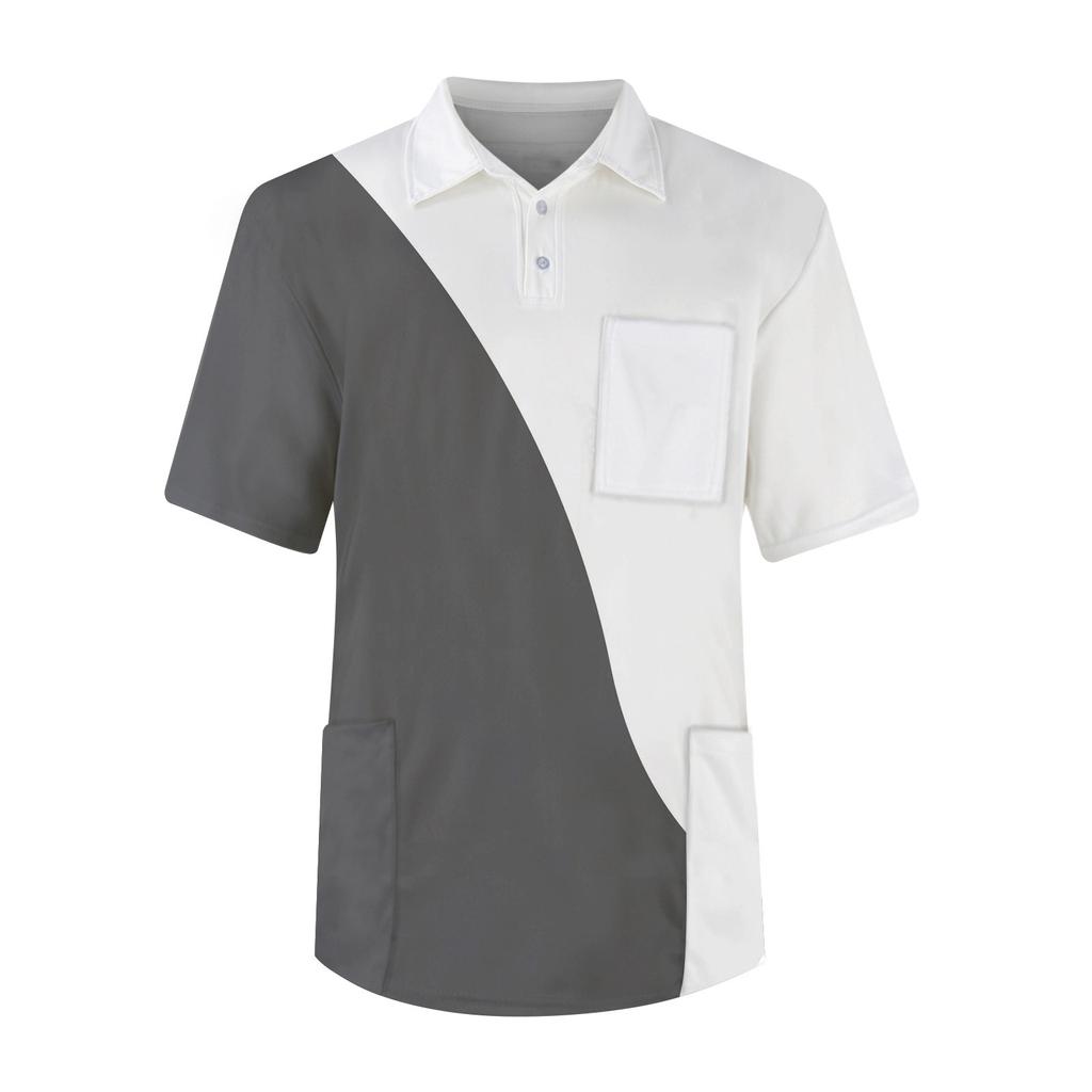 Men's Short Sleeve Button Lapel Solid Color Chest Pocket Dry-nurse Top