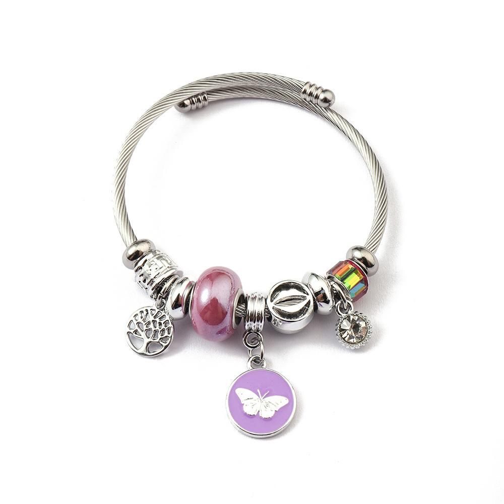 Simple Fashion Stainless Steel Bracelet With Crystal Bead Pendant Unisex Jewelry