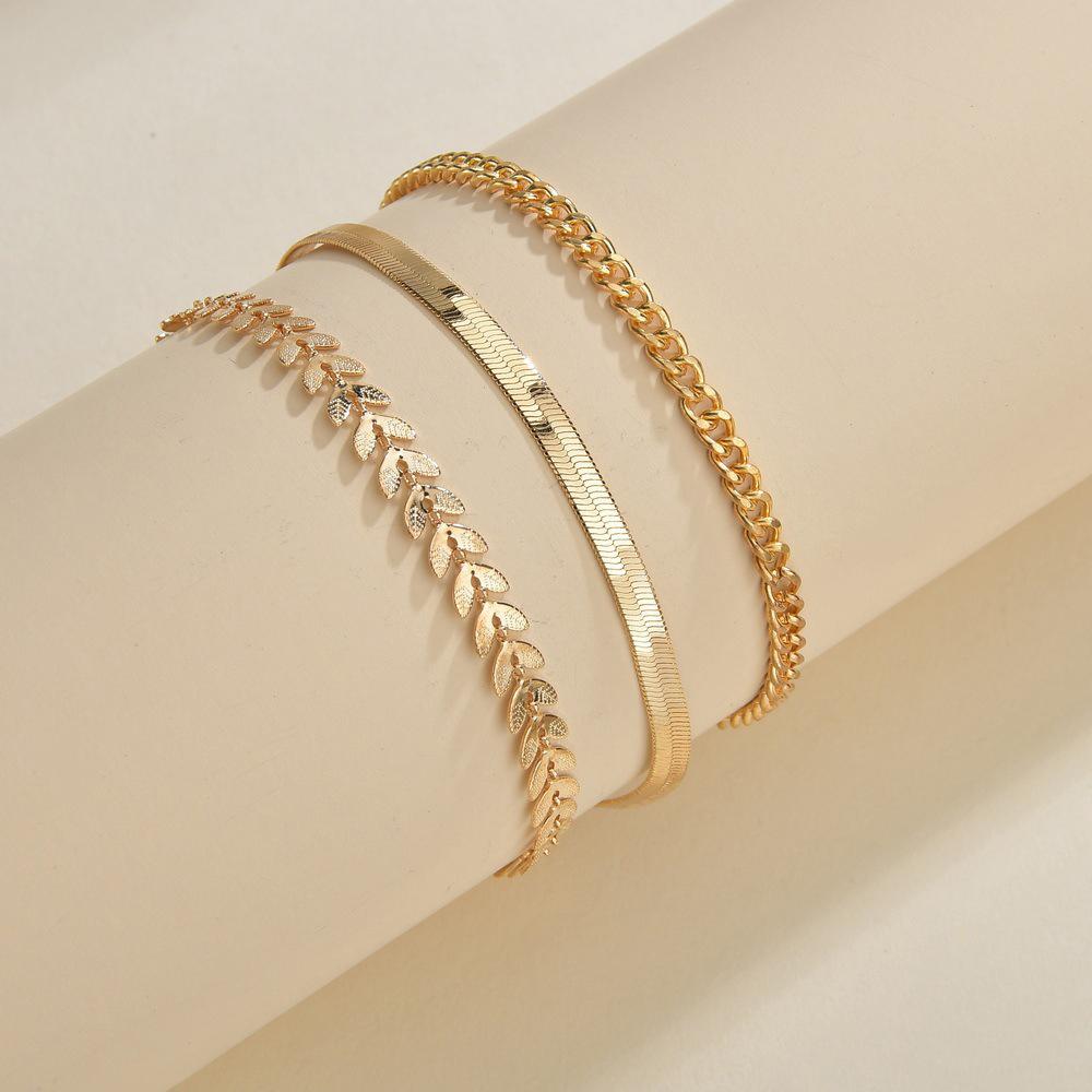 SUMENG 2024 New 3pcs/set Gold Color Simple Chain Anklets For Women Beach Foot Jewelry Leg Ankle Bracelets Accessories