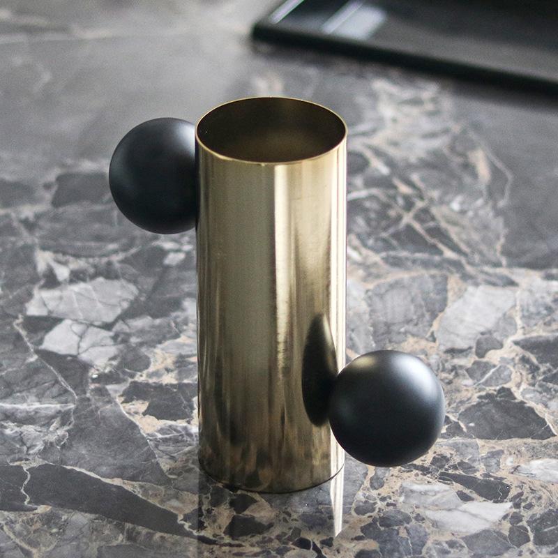 Light Luxury Metal Cylindrical Bead Dot Flower Arrangement Ornaments Model Room Desktop Vase Designer Art Soft Decoration