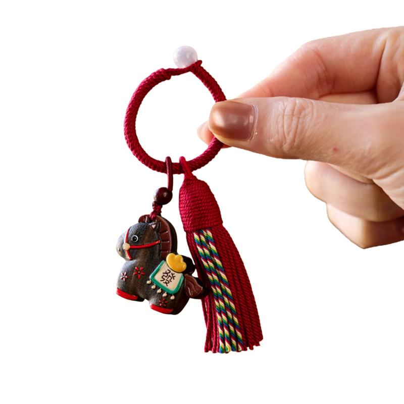 

Sandalwood Horse Keychain Chinese Zodiac Money Horse Charm Good Luck Pendant for Phone Bag Key 2026 New Year Gift A2