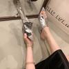 Female Shoes Gold Sandals Slippers Heels Pointed Toe Slides Low 2025 High Thin Rome PU Rubber Fabric Hoof Shoes Woman 2025