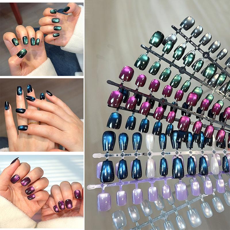 30PCS Press On Nails Short Almond Cat Eye Nail Tips DIY Instant Manicure Variety Elegant Colors for Office Daily Wear Women