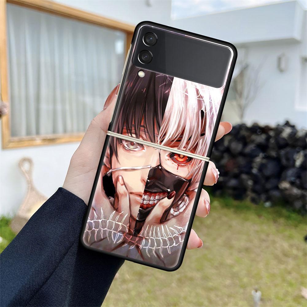 Luxury Case For Samsung Galaxy Z Flip 4 3 5G Black PC Hard Phone Cases Fashion Back Cover ZFlip Funda Anime Tokyo Ghoul Shell