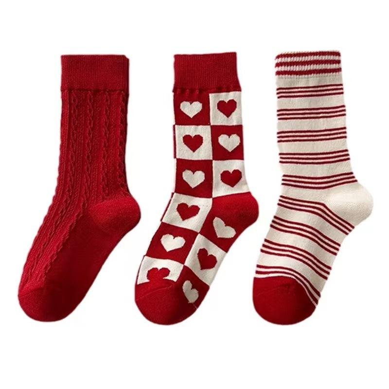 Mädchen Baby Tierkreisjahr Socken Herbst Winter Rote Socken für Mädchen Neujahr Verdickte Wadenhohe Socken Herzsocken