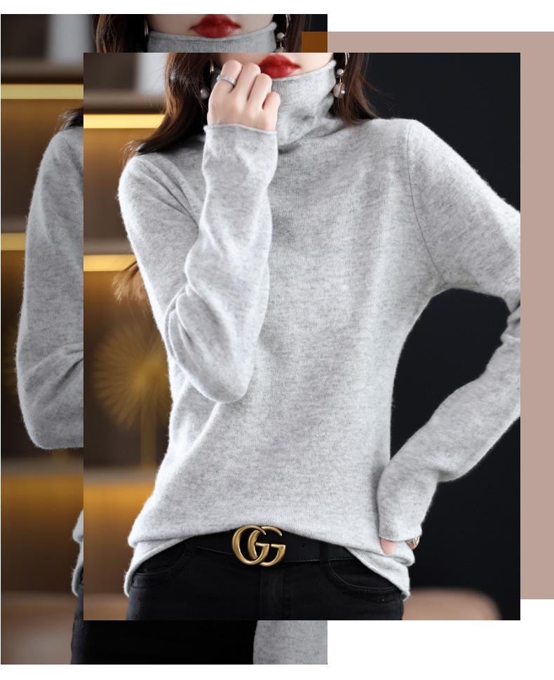 Autumn/Winter 100% Wool Slim-Fit High Neck Knit Sweater