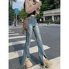 Small Man Mopping Floor Jeans Women's Clothing Spring and Autumn Niche Design Sense Split Micro-horn Trousers High Street Tide