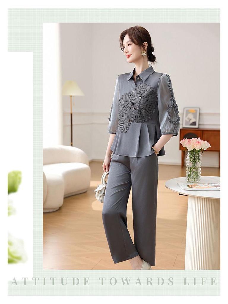 Summer 2025 Women's Chic Two-Piece Set: Casual Slimming Top and Pants