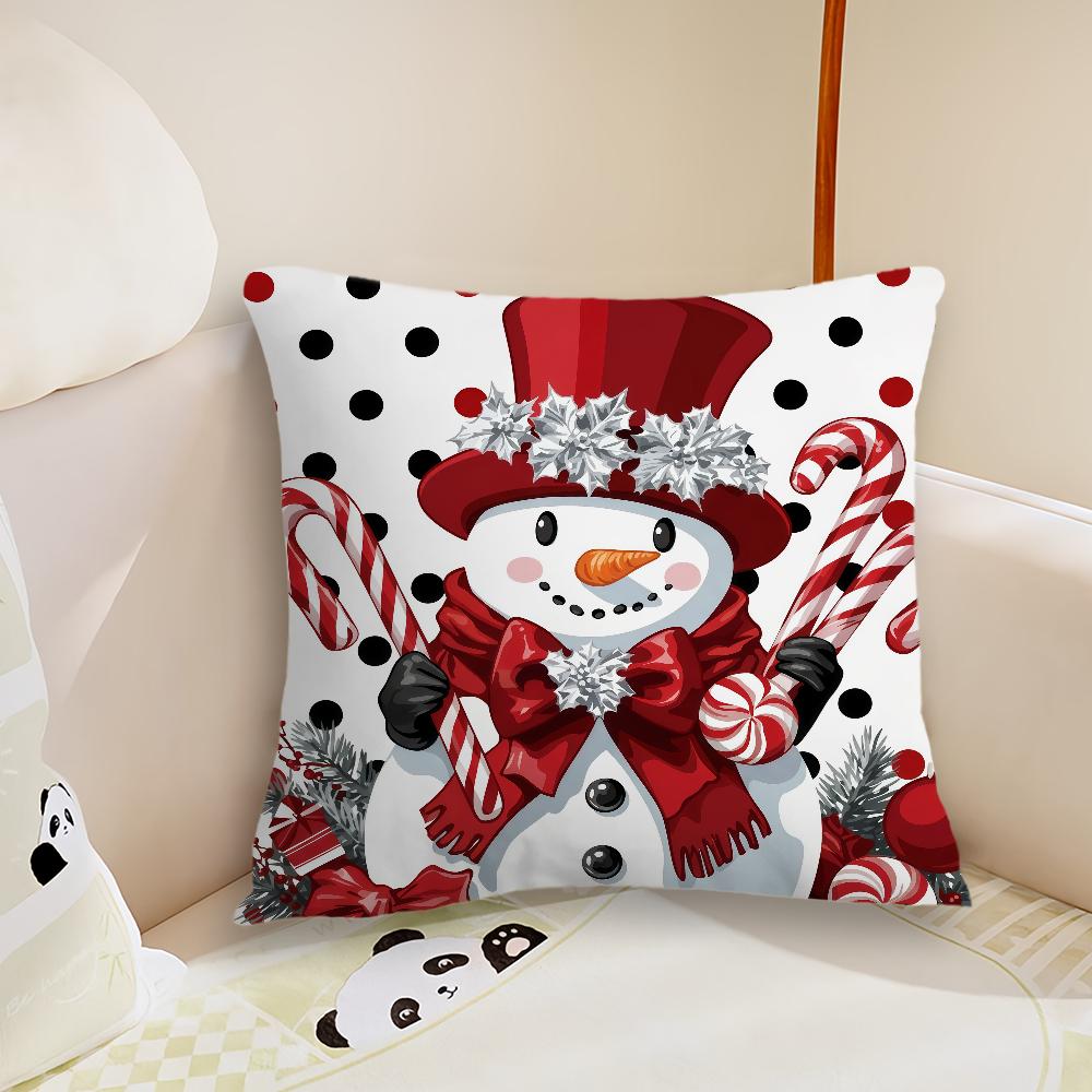 Merry Christmas Snowman Candy Cushion Cover Plush Fabric Soft Double Sided Print Sofa Cushion Cover Throw Pillow Covers