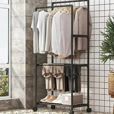 Simple Coat Rack Easy To Assemble Clothes Rack with Wheels PP Material Bedroom Storage Shelves Multi-layer Standing Furniture