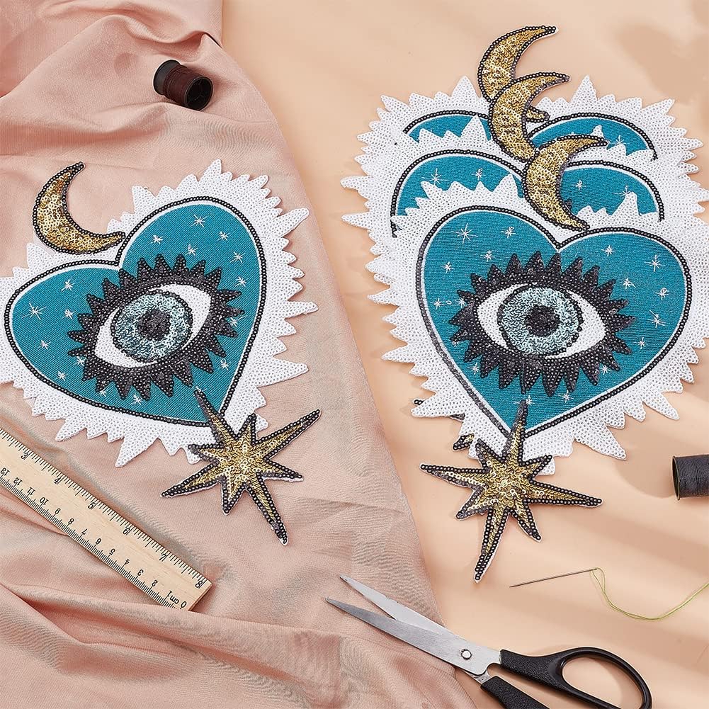 

1Pc Sequins Eyes Heart Patches Badge Iron on Patches For Clothing Applique Accessories
