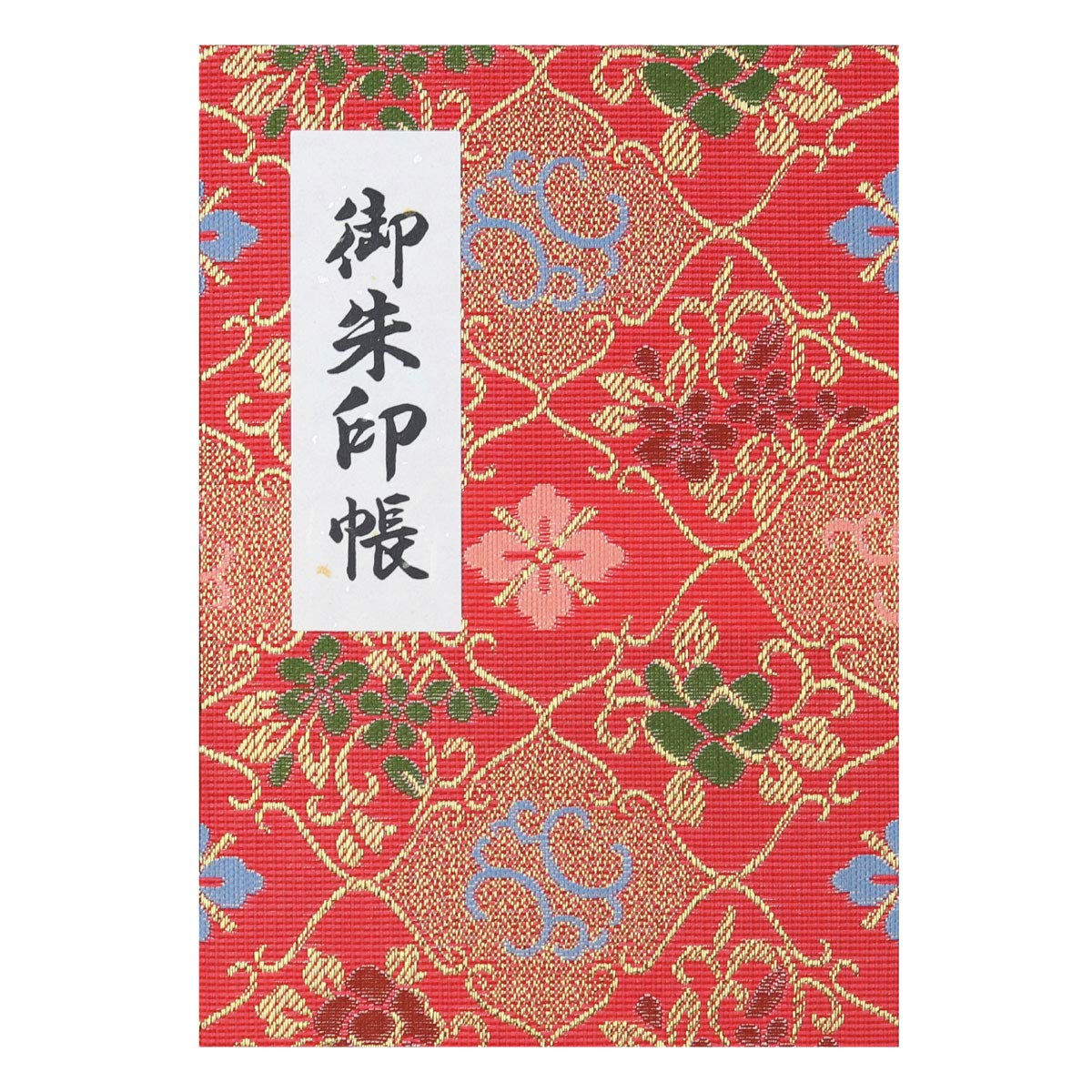40-page Goshuincho (stamp book) with accordion-style vinyl cover, gold brocade, and Hotokudo original bookmark (Hanabishi (pink) design)