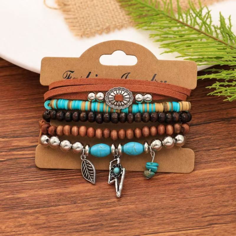 Bohemian Coconut Shell Wood Beads Beaded Soft Pottery Pearl Stone Leather Men's and Women's Bracelets Bracelets