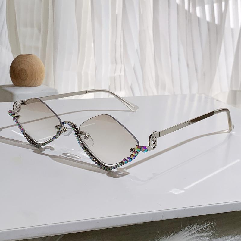 New Rhinestone Half Frame Sunglasses Exaggerated Color Diamond Glasses Sunglasses Women 90306-1