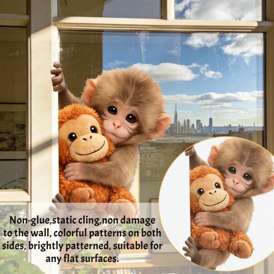 Affen Fenstertattoo Niedlicher Babyaffe PVC-Aufkleber Wiederverwendbare Statische Glasaufkleber für Wohnzimmer Heimdeko