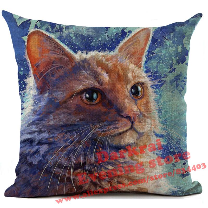 Cat Cushion Cover Kitten Printed Linen Throw Pillows Living Room Sofa Decor Throw Pillows Home Decoration Pillowcase Xcm